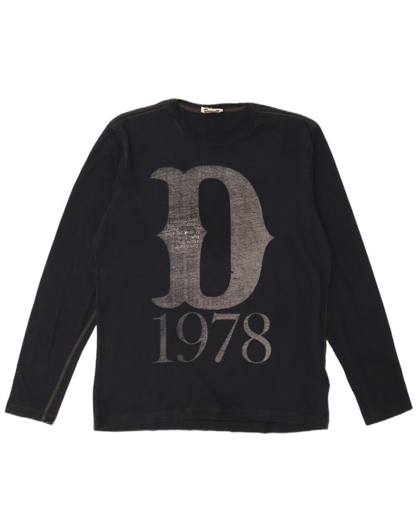Diesel Top grafico da uomo manica lunga grande blu navy in cotone