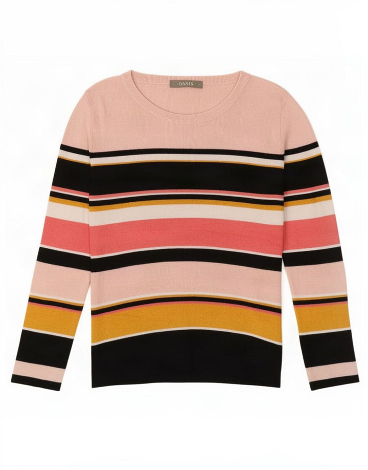 Maglione maglione con scollo a barca da donna Oasis UK 12 a righe multicolori medie