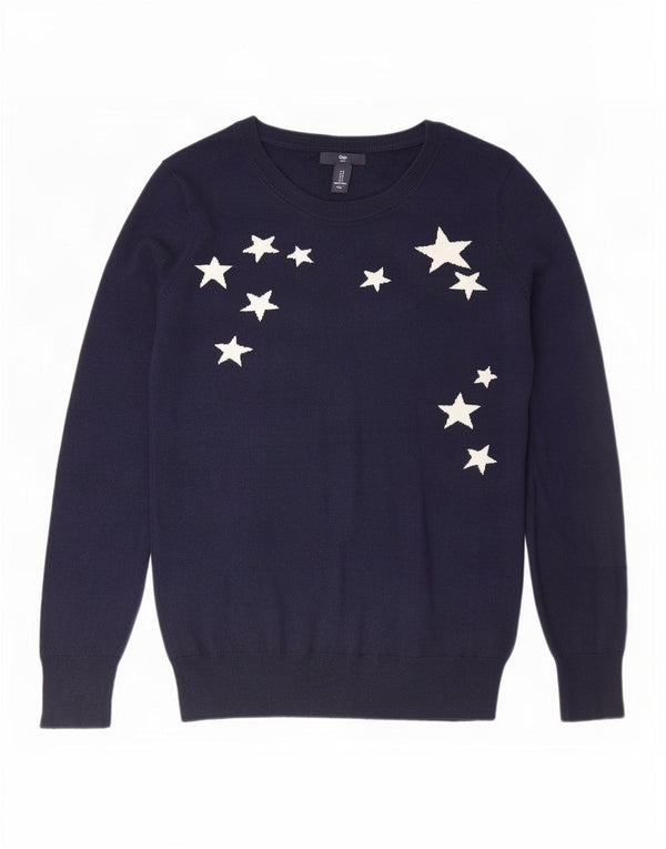 Maglione maglione girocollo da donna con motivo astratto Gap UK 10 piccolo blu navy
