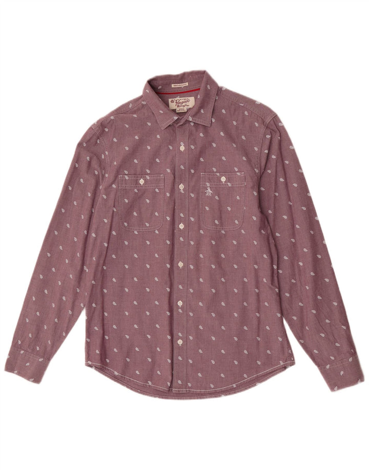 Camicia slim fit da uomo Penguin con motivo cachemire viola medio