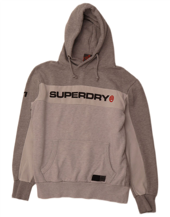 Felpa con cappuccio grafica da uomo SUPERDRY XL in cotone color block grigio