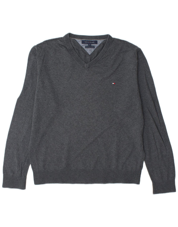 TOMMY HILFIGER Maglione da uomo con scollo a V grande cotone grigio