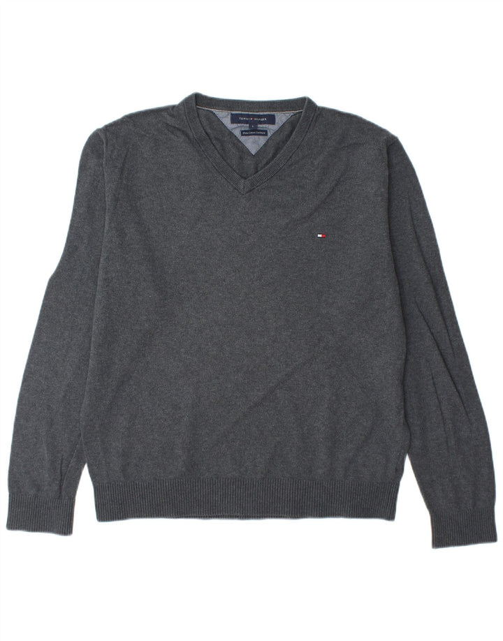 TOMMY HILFIGER Maglione da uomo con scollo a V grande cotone grigio