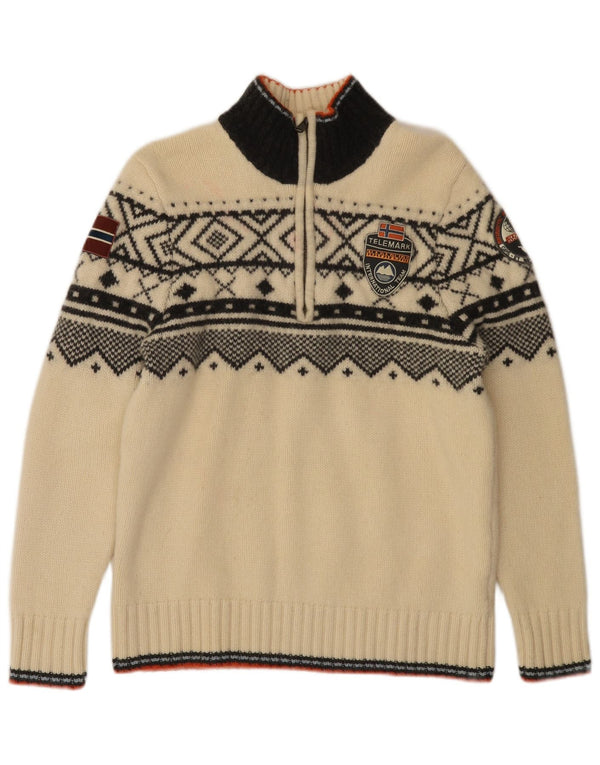 Maglione da donna con collo con zip grafico Napapijri UK 18 XL Bianco Fair Isle