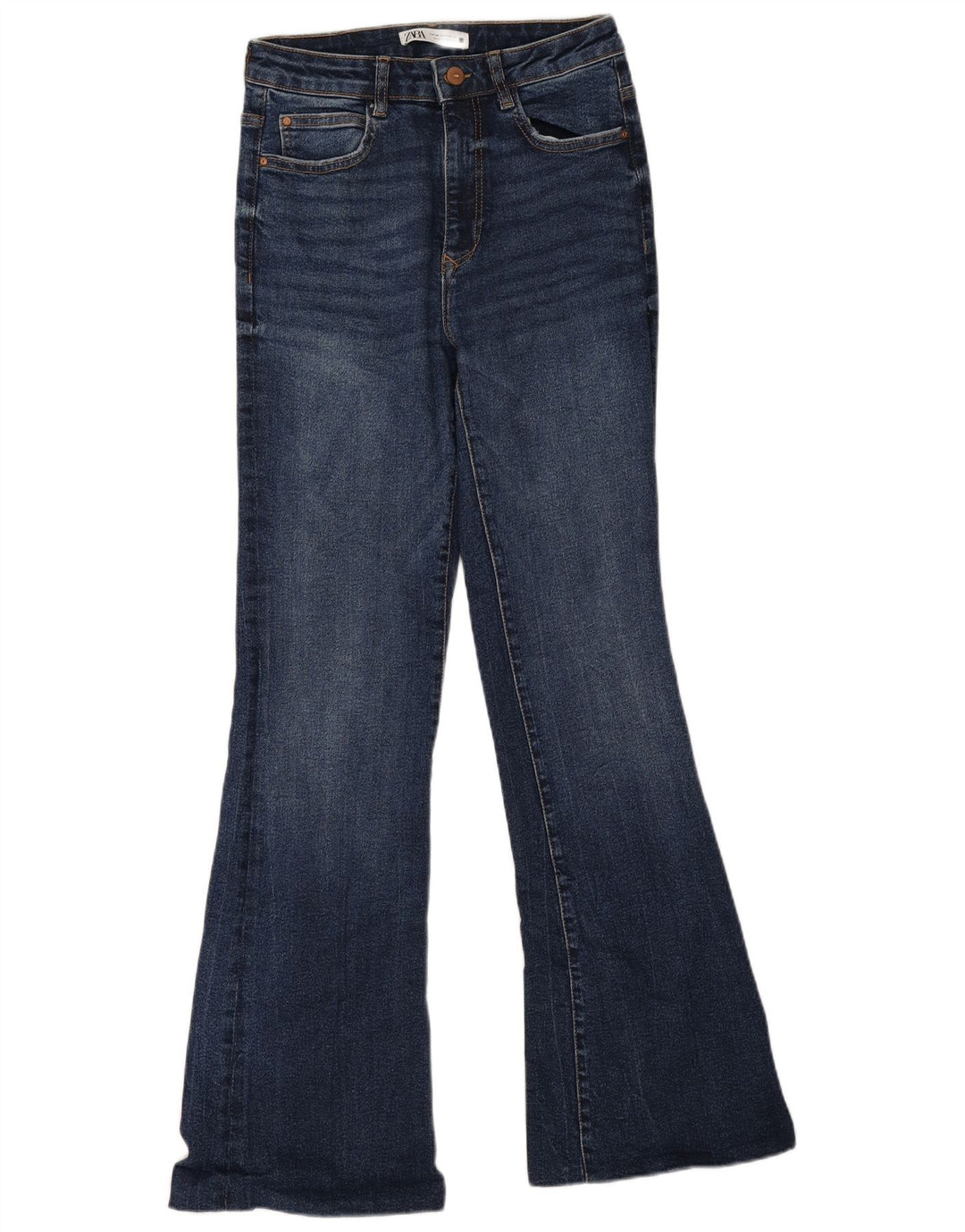 Jeans svasati a vita alta da donna Zara EU 38 piccoli W28 L31 blu