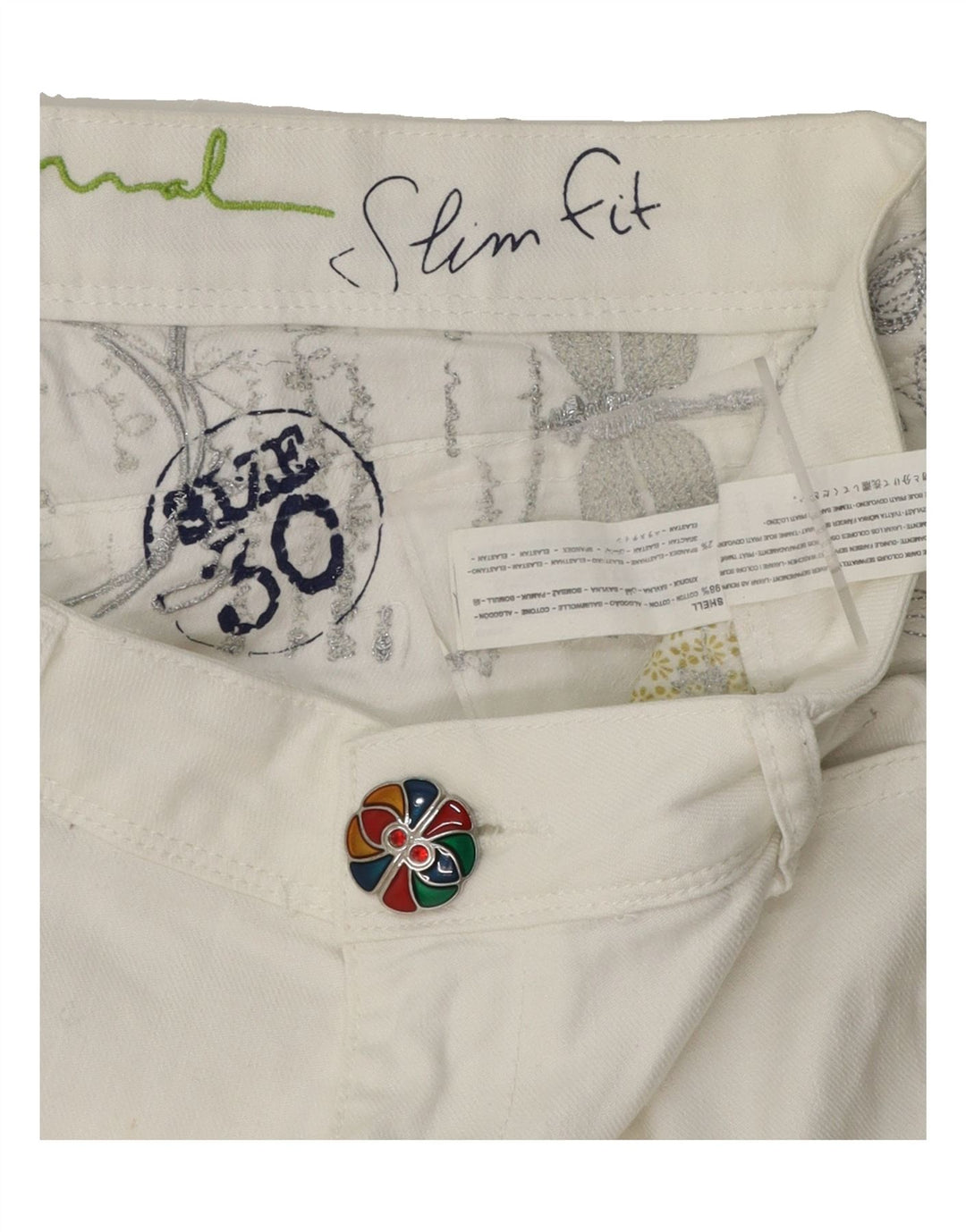 DESIGUAL Womens Graphic Slim Jeans W30 L35 White Cotton Vintage Desigual and Second-Hand Desigual from Messina Hembry 