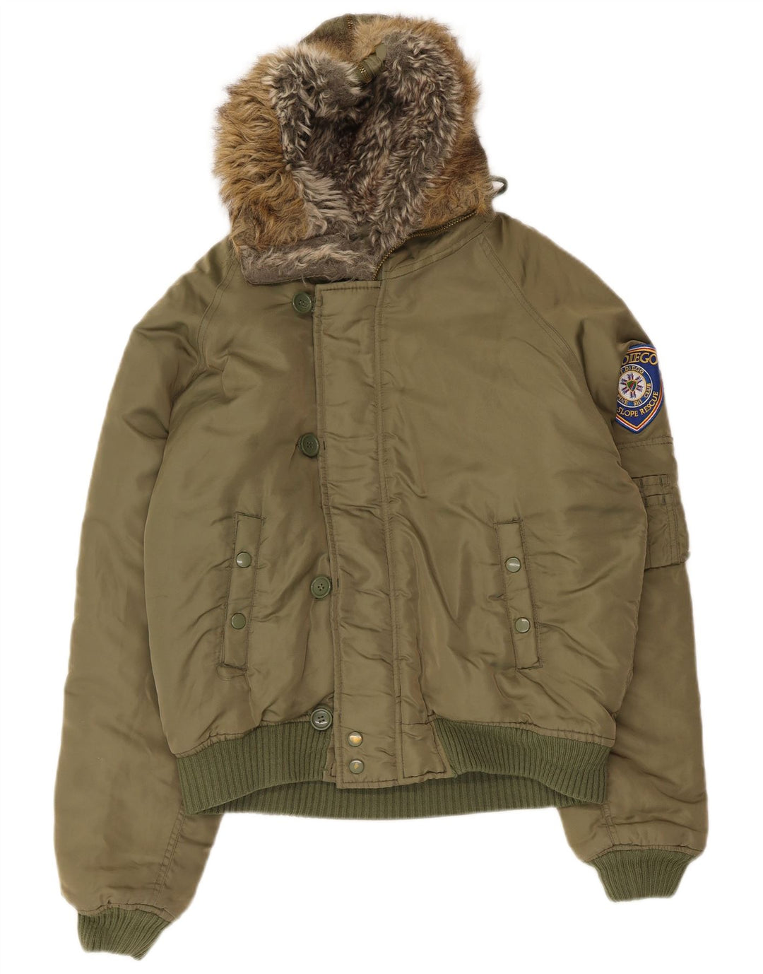 Giacca da sci con cappuccio da uomo vintage UK 38 nylon kaki medio