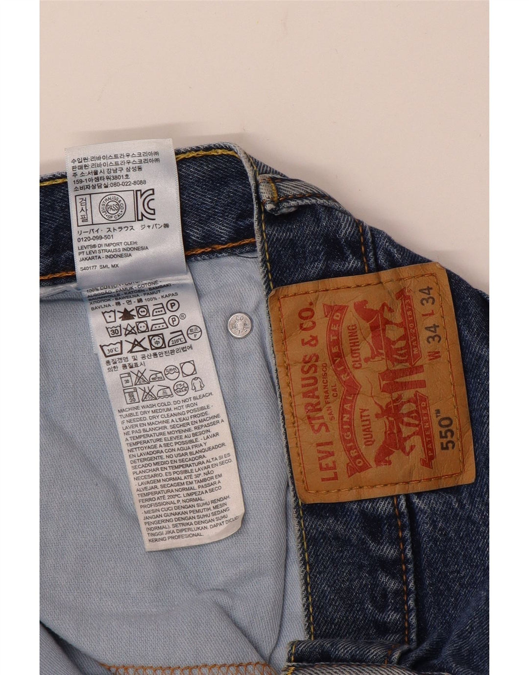 LEVI'S Jeans dritti da uomo 550 vestibilità rilassata W34 L34 cotone blu