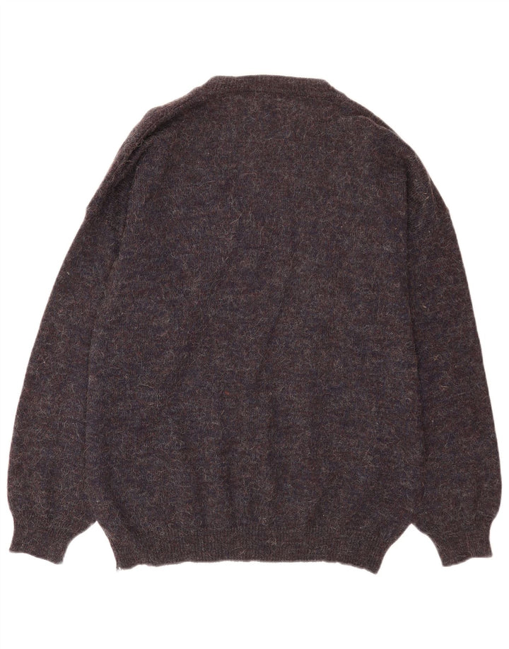 NANI BON Maglione da uomo con scollo a V grande acrilico geometrico grigio