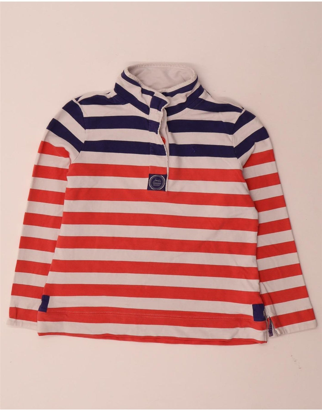 JOULES Felpa da donna con collo abbottonato, maglione UK 12, rosso medio a righe
