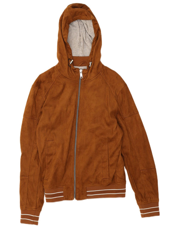 Giubbotto bomber con cappuccio da uomo Zara UK 36 piccolo poliestere marrone