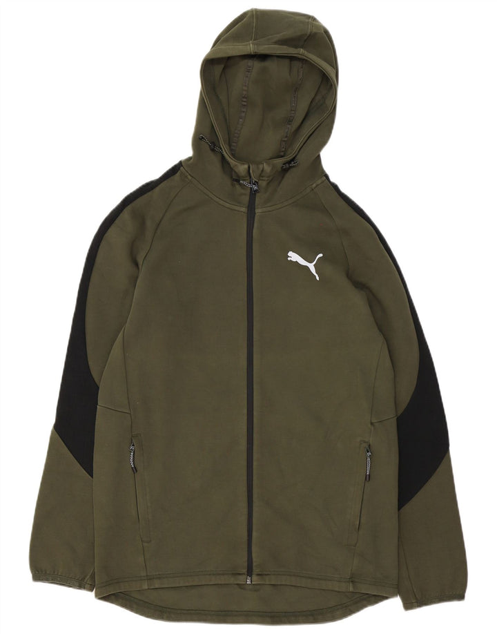 Felpa con cappuccio e zip da uomo Puma in cotone color block verde medio