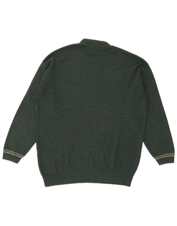 Maglione girocollo da uomo vintage in lana geometrica verde medio