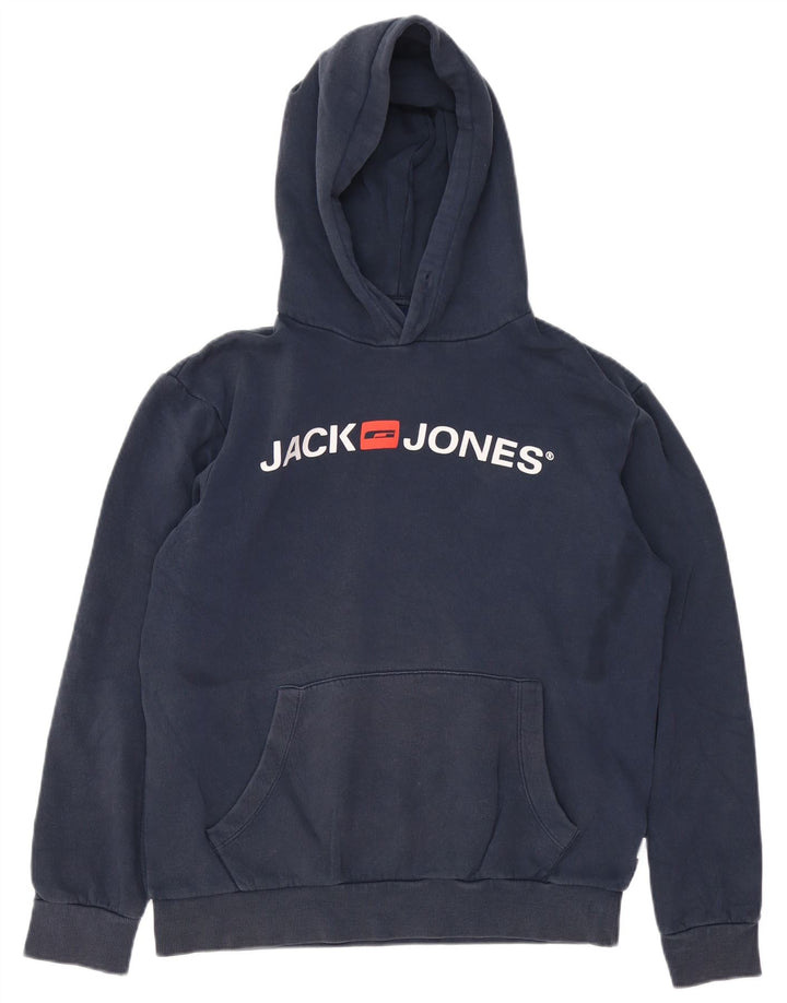 JACK & JONES Felpa con cappuccio grafica da uomo in cotone medio blu navy