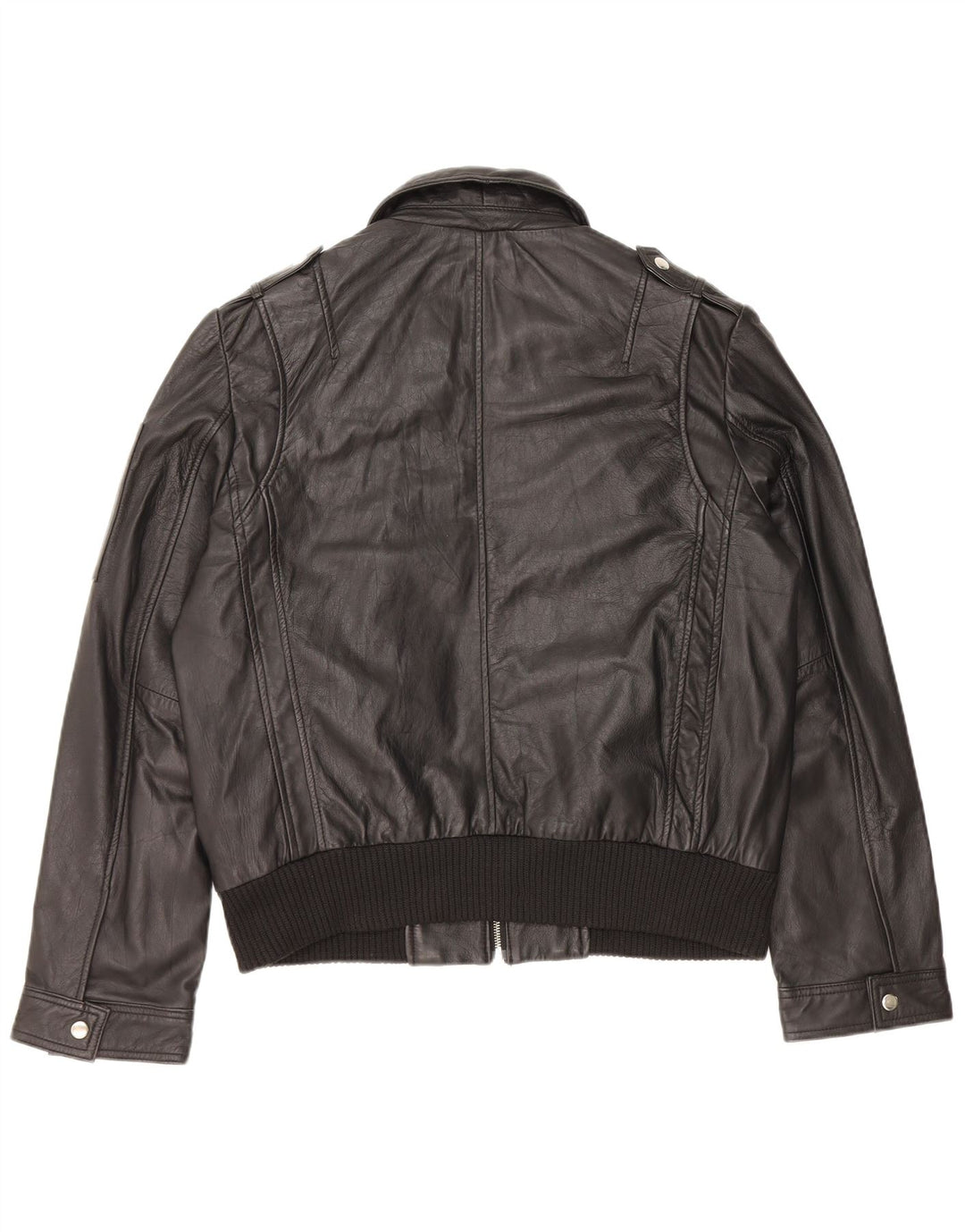 Giacca in pelle militare vintage da donna IT 54 3XL Pelle nera
