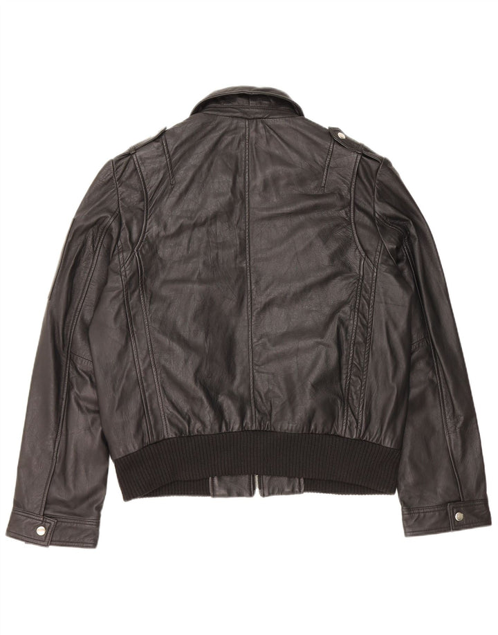 Giacca in pelle militare vintage da donna IT 54 3XL Pelle nera