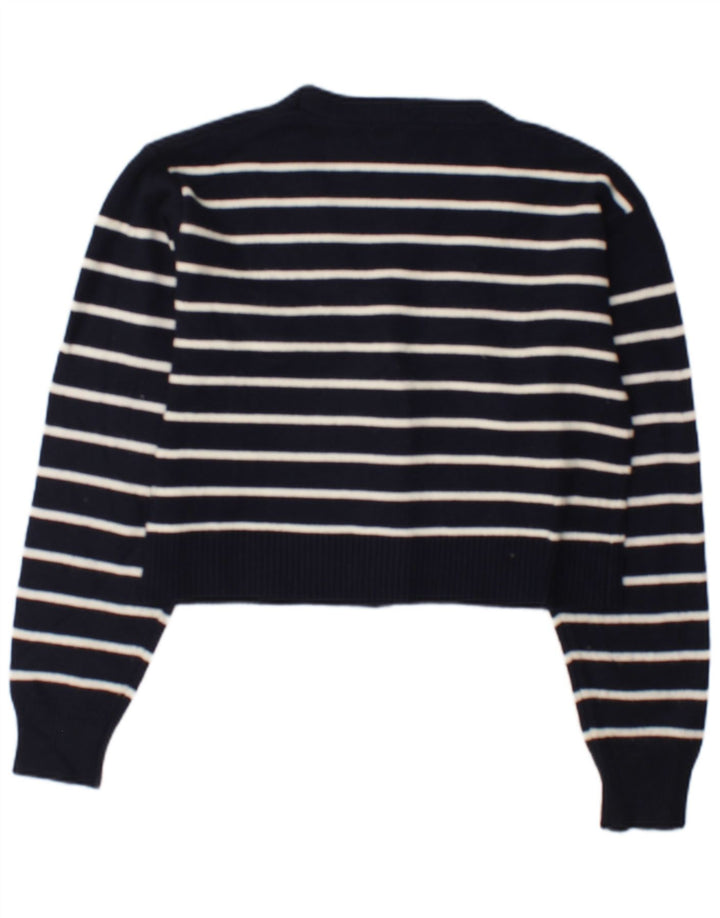 Maglione cardigan da donna Zara UK 12 Viscosa a righe blu navy medio
