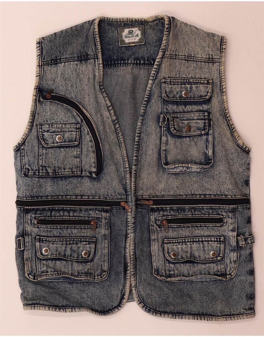 Gilet in denim vintage da uomo UK 40 grande blu