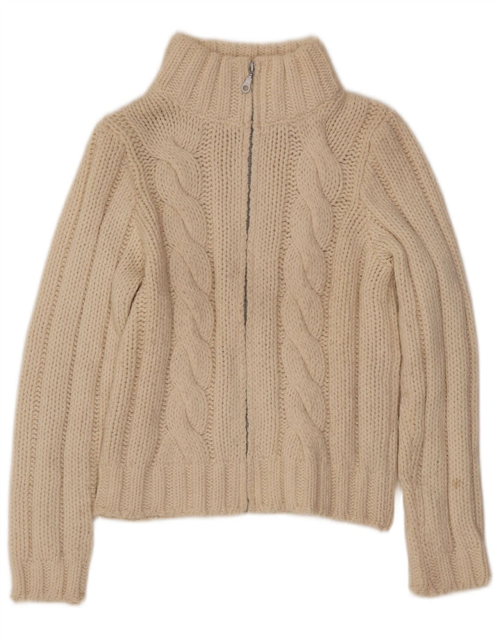 Maglione cardigan da donna Benetton UK 14 grande lana bianco sporco