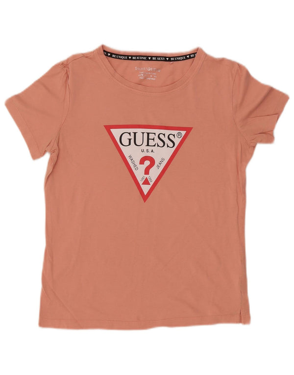 T-shirt grafica da donna GUESS Top UK 10 piccola in cotone rosa