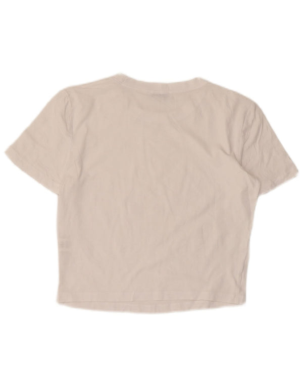 T-shirt corta da donna Zara UK 14 grande in cotone bianco