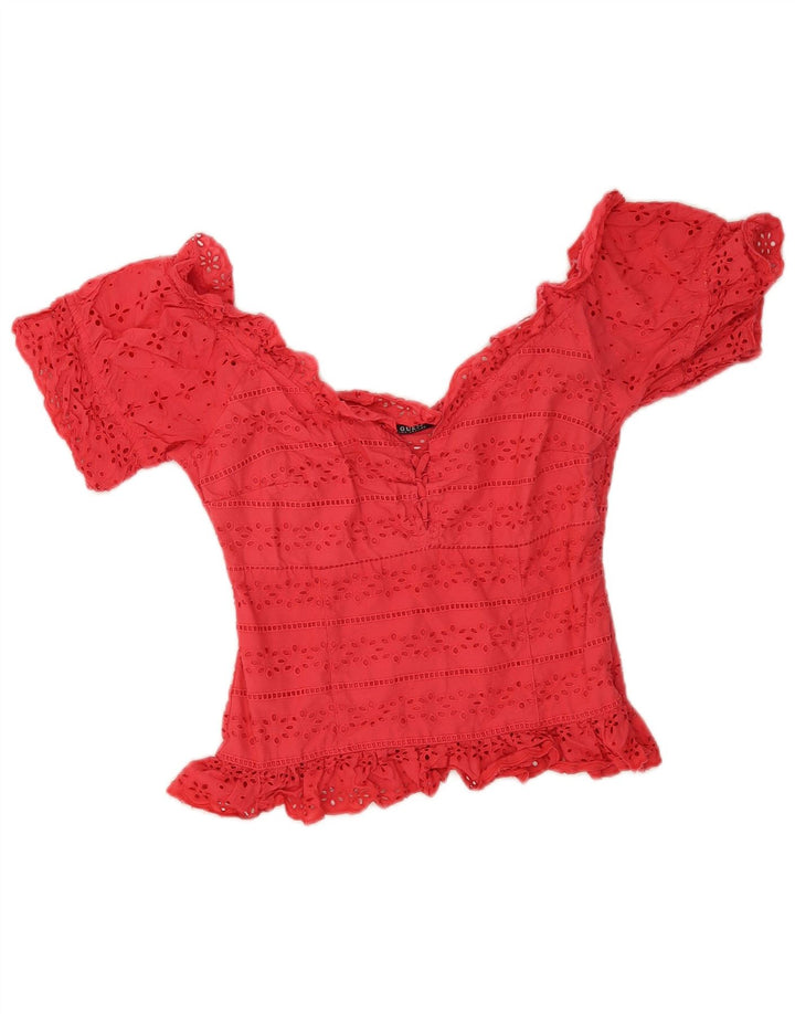 Guess Crop Blouse Top da donna UK 10 Small Rosa