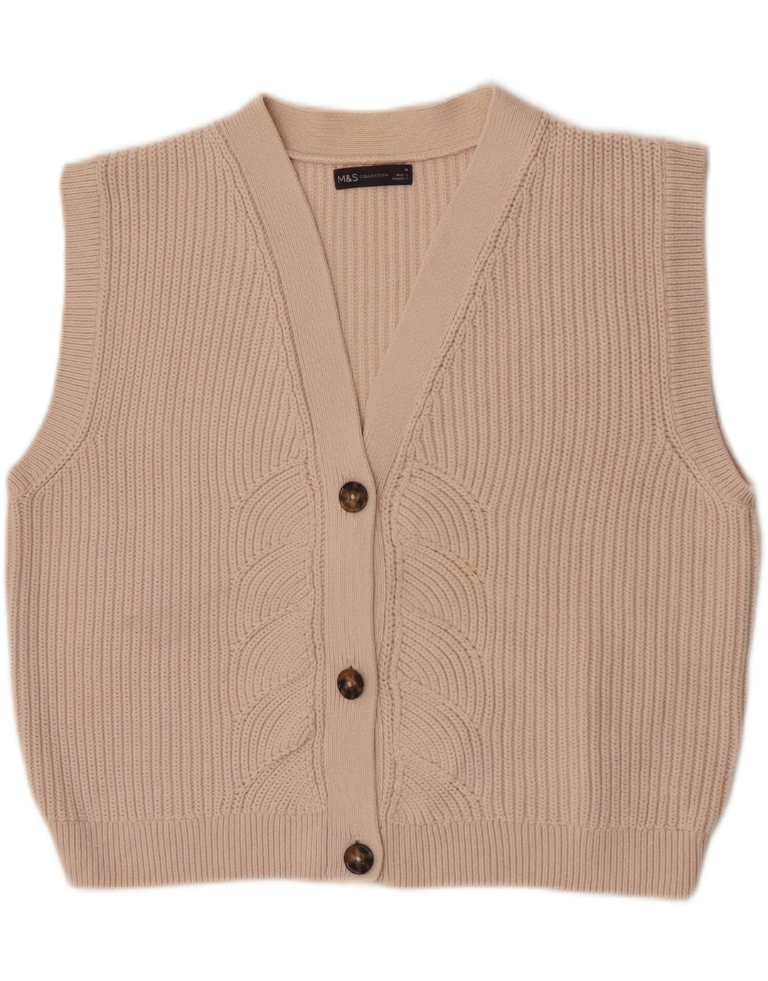 Maglione cardigan senza maniche corto da donna Marks & Spencer UK 14 Beige medio