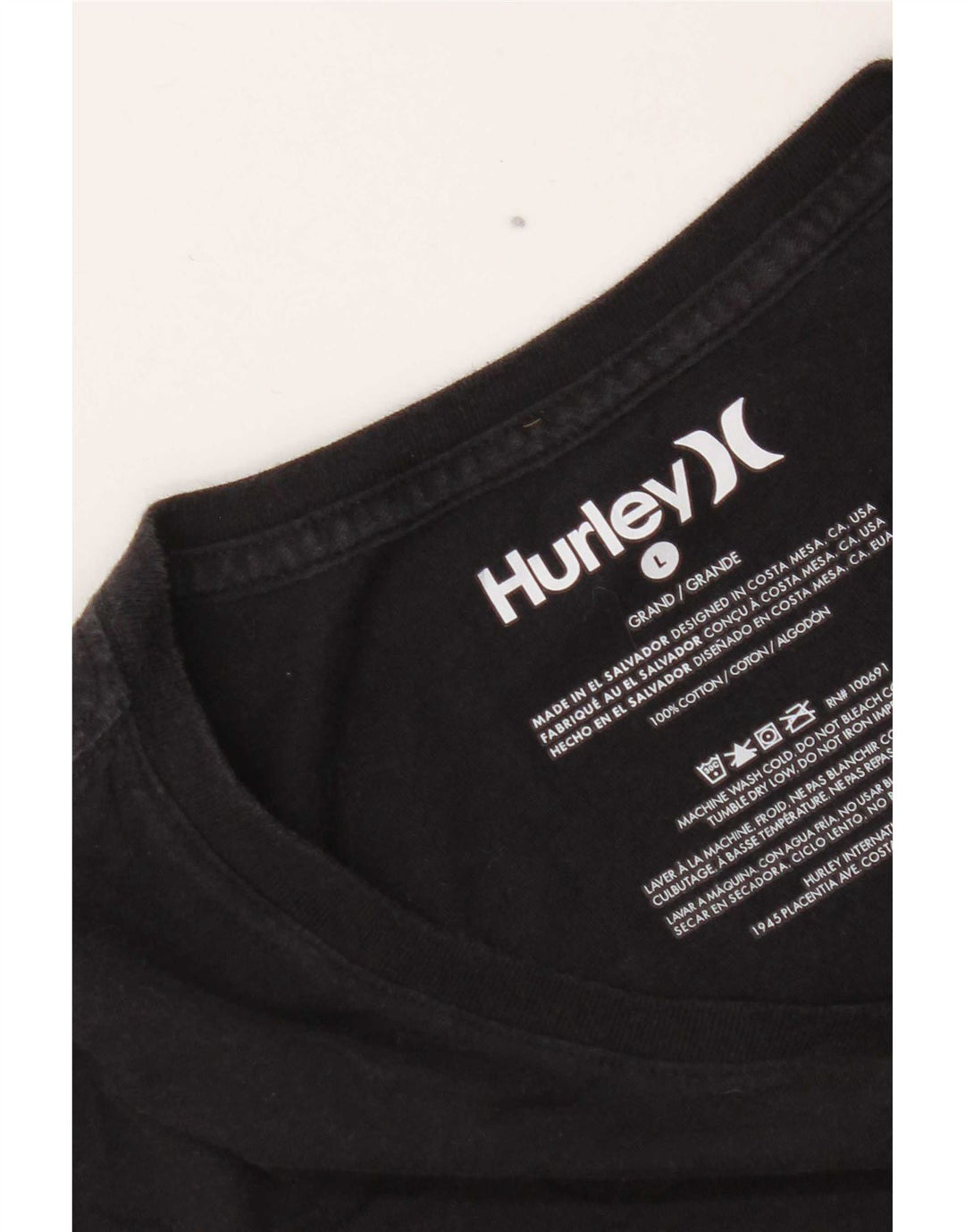 Hurley - T-shirt regolare da uomo a maniche corte, grande, in cotone nero