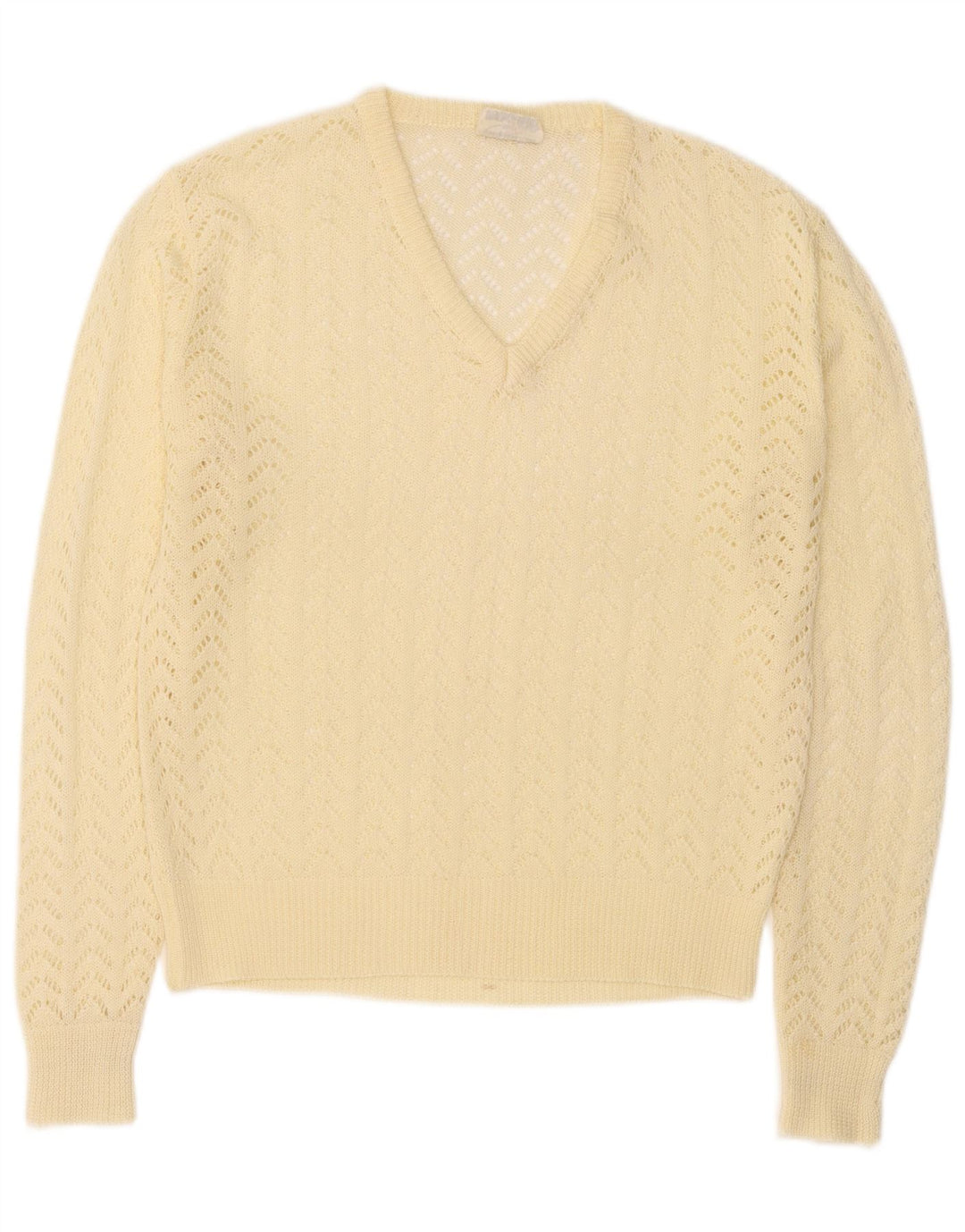 Maglione vintage da donna con scollo a V IT 46 Large Giallo in poliacrilico