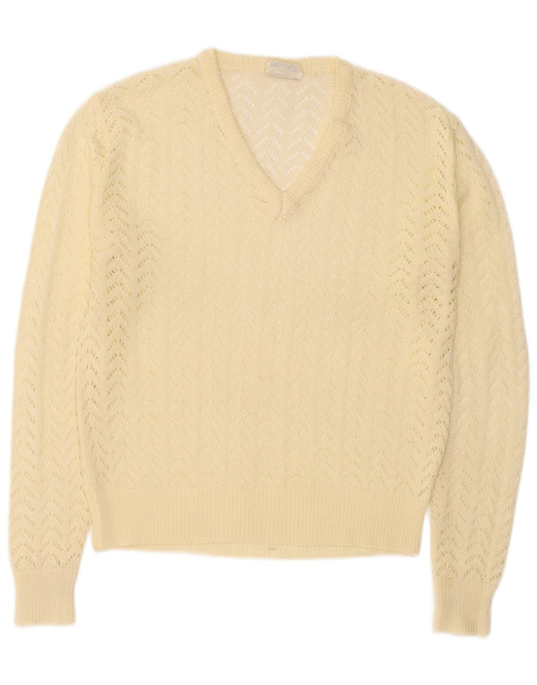 Maglione vintage da donna con scollo a V IT 46 Large Giallo in poliacrilico