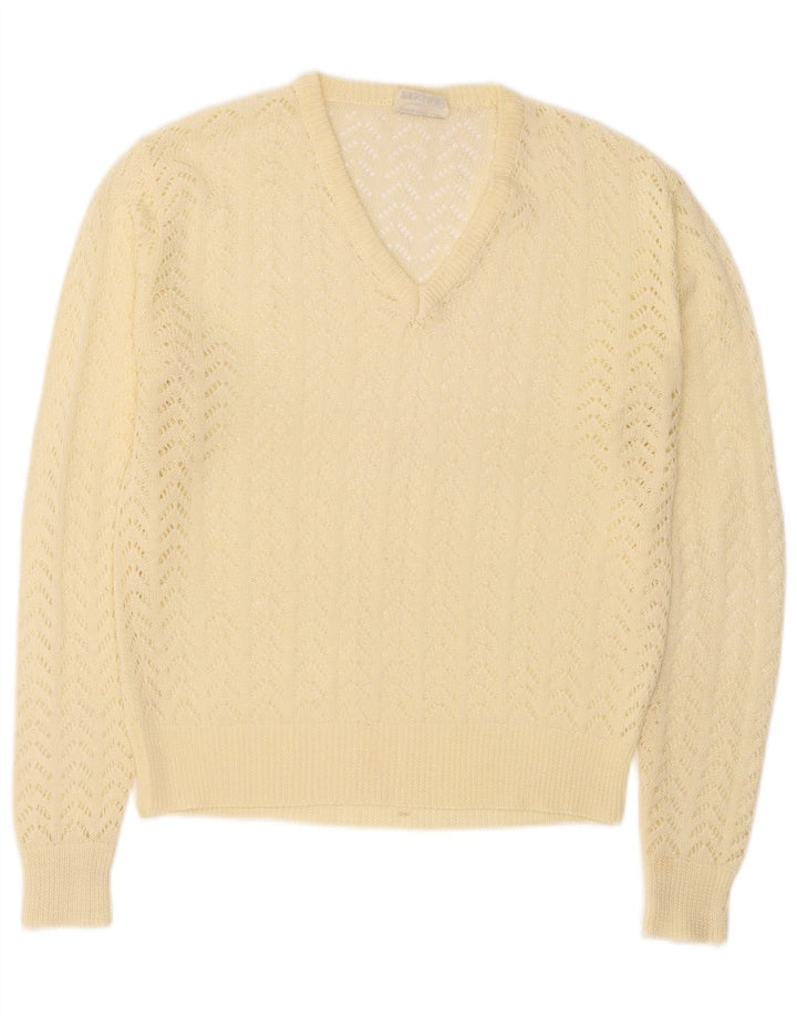 Maglione vintage da donna con scollo a V IT 46 Large Giallo in poliacrilico
