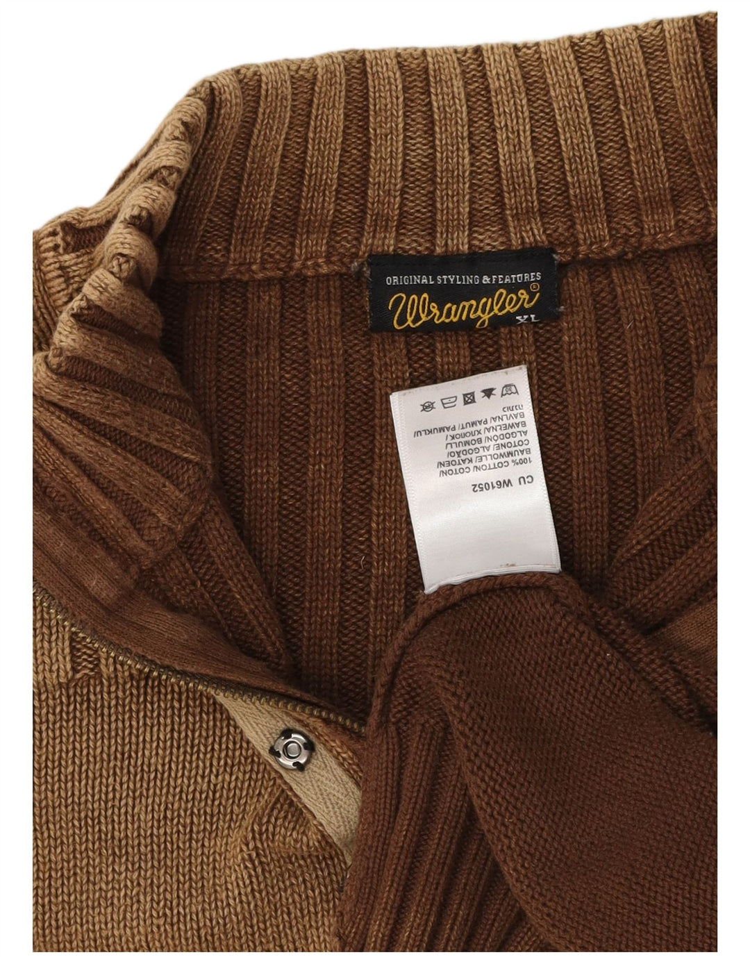 Maglione Wrangler da uomo con zip e collo XL in cotone marrone