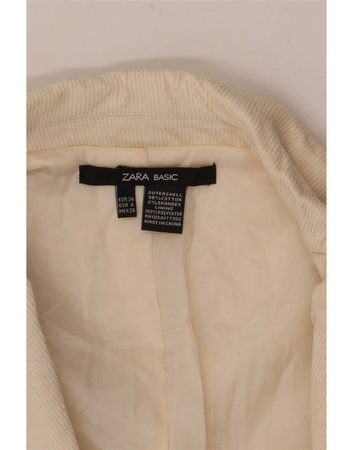 Giacca blazer da donna in velluto a coste a 2 bottoni Zara EU 36 XS cotone bianco sporco