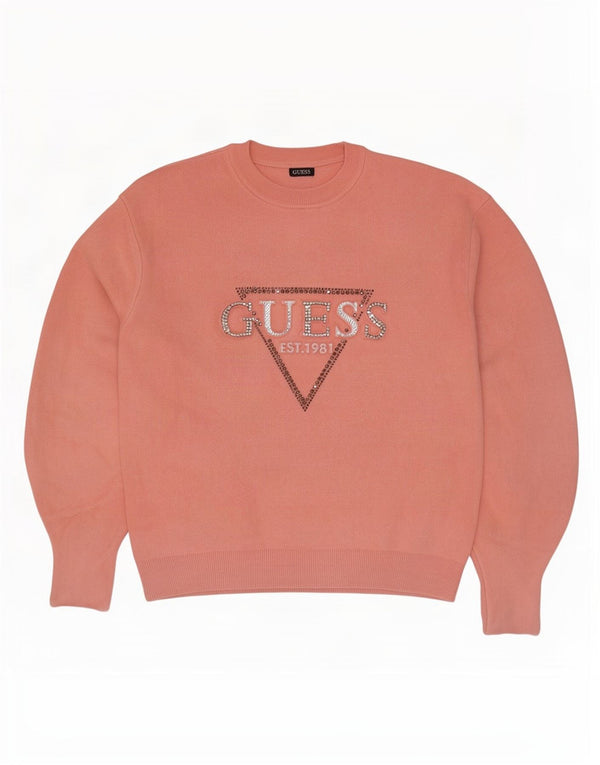 Guess Maglione maglione girocollo con grafica da donna vestibilità ampia UK 6 XS Rosa
