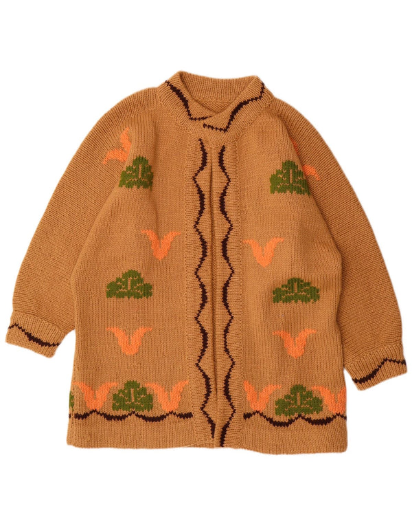 VINTAGE Womens Oversized Graphic Longline Cardigan Sweater UK 18 XL Brown