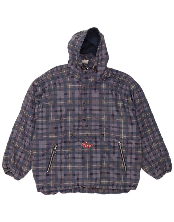 Vintage Mens Oversized Hooded Rain Jacket UK 40 Large Navy Blue Check