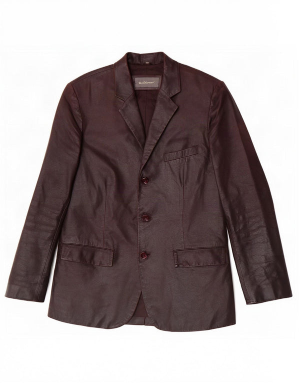 Giacca blazer in pelle da uomo a 3 bottoni Ben Sherman UK 38 Marrone medio