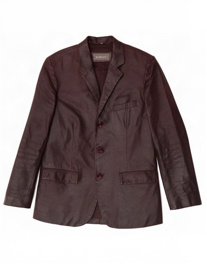 Giacca blazer in pelle da uomo a 3 bottoni Ben Sherman UK 38 Marrone medio