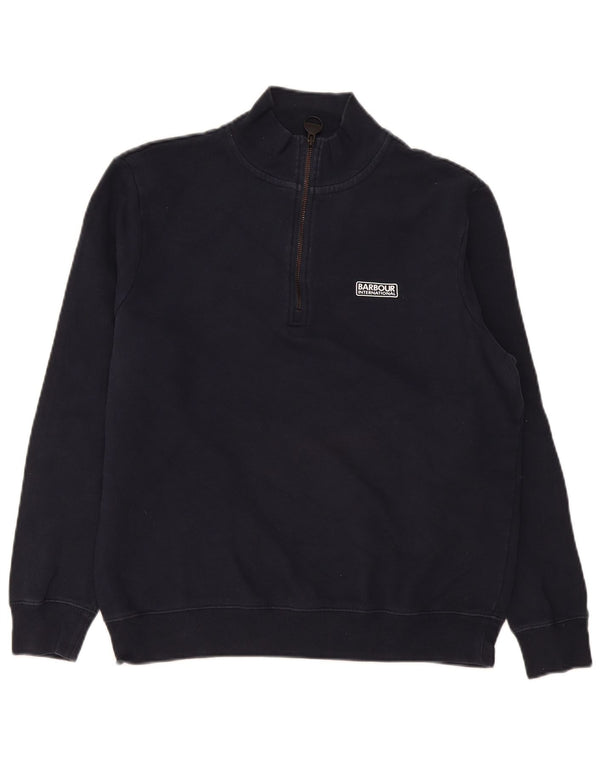 Felpa da donna Barbour con collo con zip, maglione, UK 16, grande, cotone blu navy