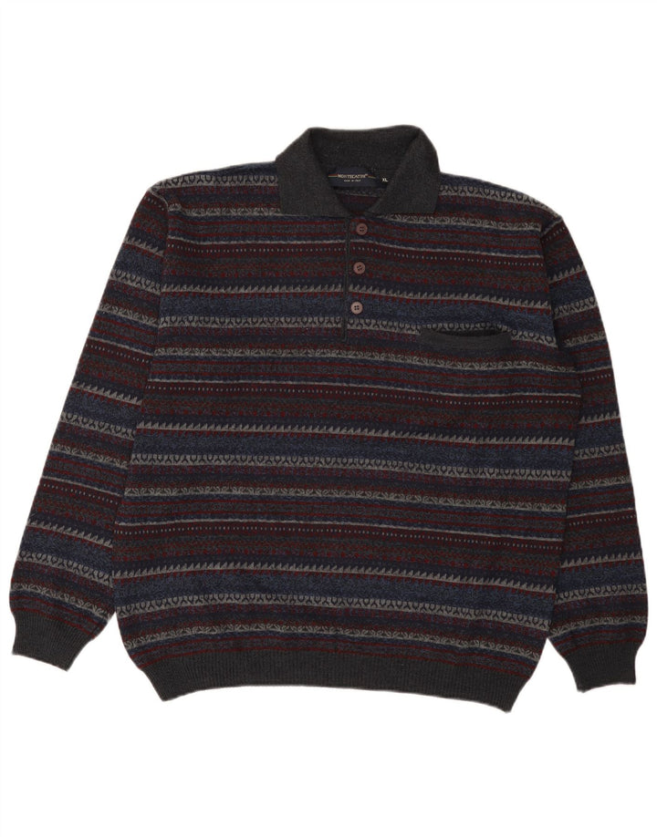 Maglione da uomo Montecatini polo collo XL lana a righe multicolore