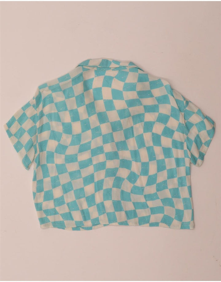 ZARA Camicia a Maniche Corte per Bambina 11-12 Anni Blu in Viscosa Geometrica