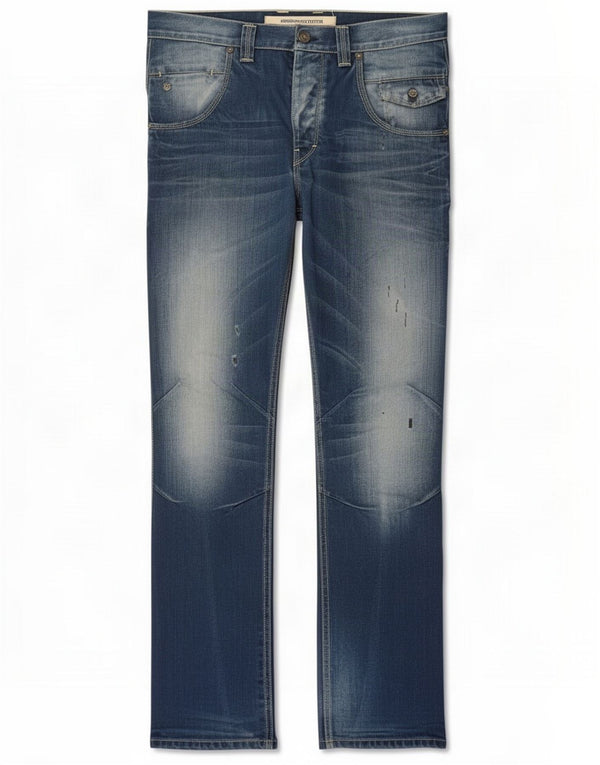 Freeman T. Porter Mens Distressed Straight Jeans W32 L35 Blue Cotton