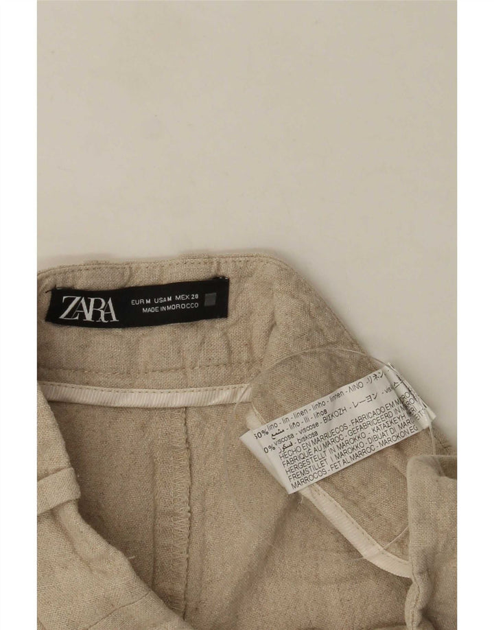 Pantaloni caldi a vita alta da donna Zara medi W28 lino beige