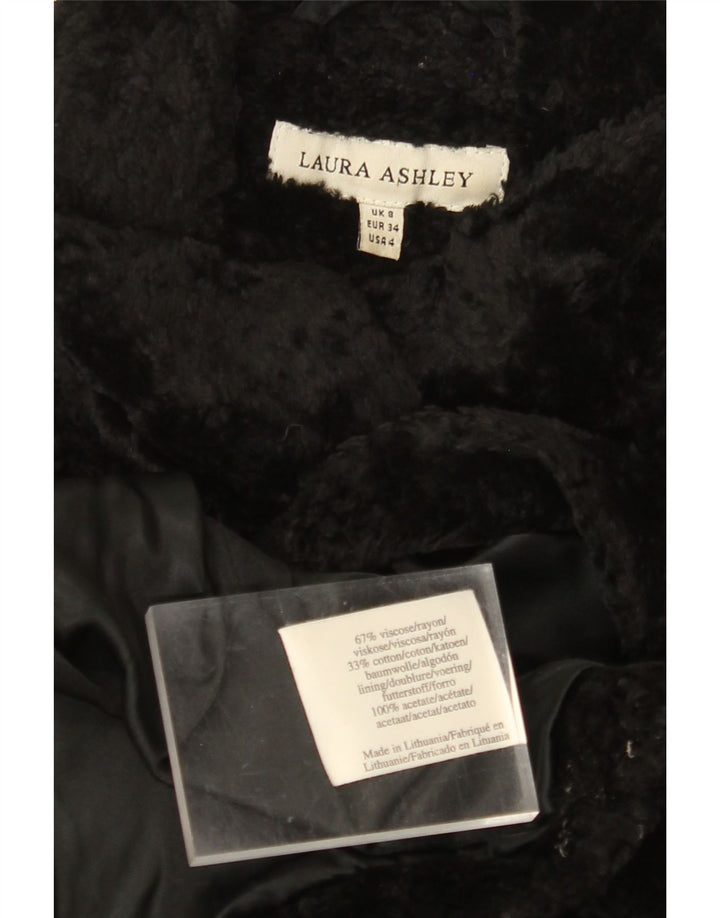 LAURA ASHLEY Cappotto da donna in pelliccia sintetica UK 8 piccolo in viscosa nera