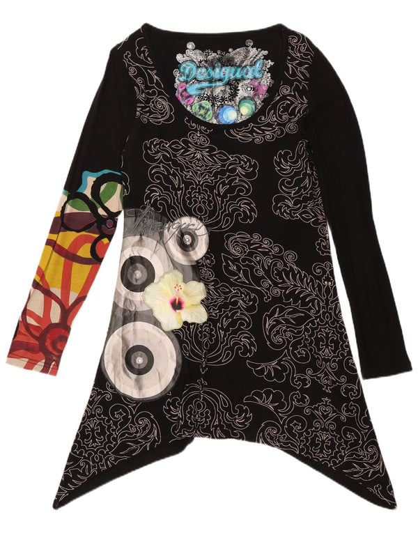 Desigual Abito tunica asimmetrico grafico da donna UK 14 Grande floreale nero