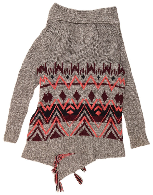 Superdry Womens Longline Cardigan Sweater UK 16 Large Grey Geometric