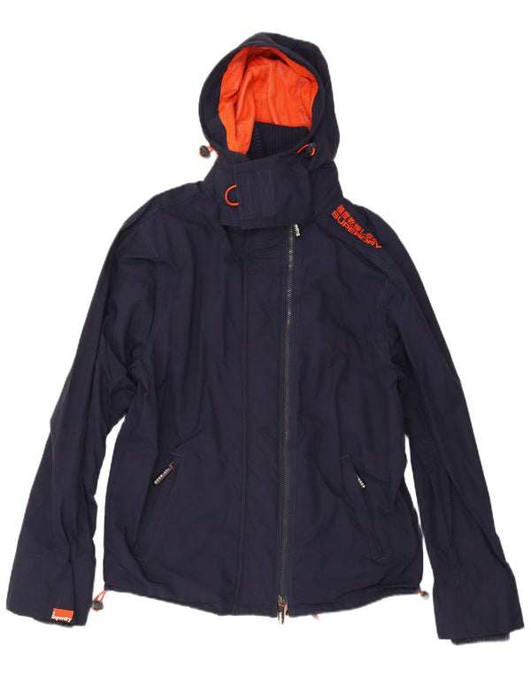 Giacca antipioggia da uomo con cappuccio Superdry Windcheater UK 44 2XL Nylon blu navy