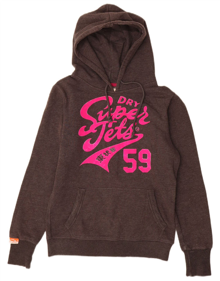 Felpa con cappuccio grafica da donna Superdry UK 14 Cotone grigio medio