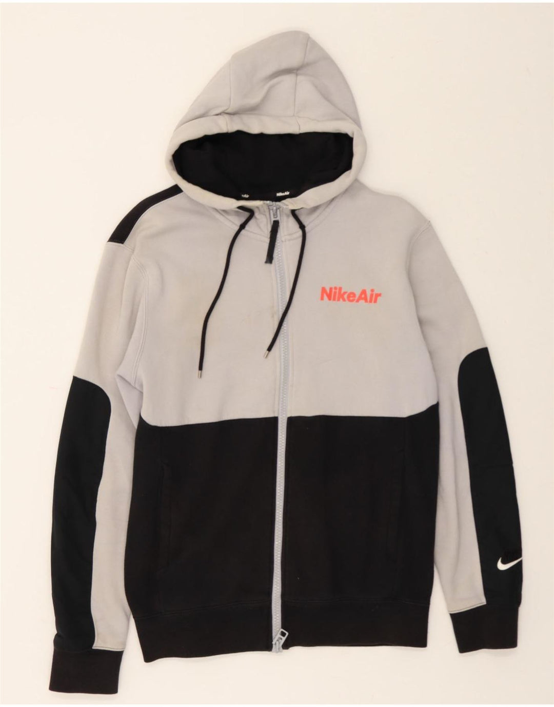 NIKE Mens Zip Hoodie Sweater Small Black Colourblock Cotton Vintage Nike and Second-Hand Nike from Messina Hembry 