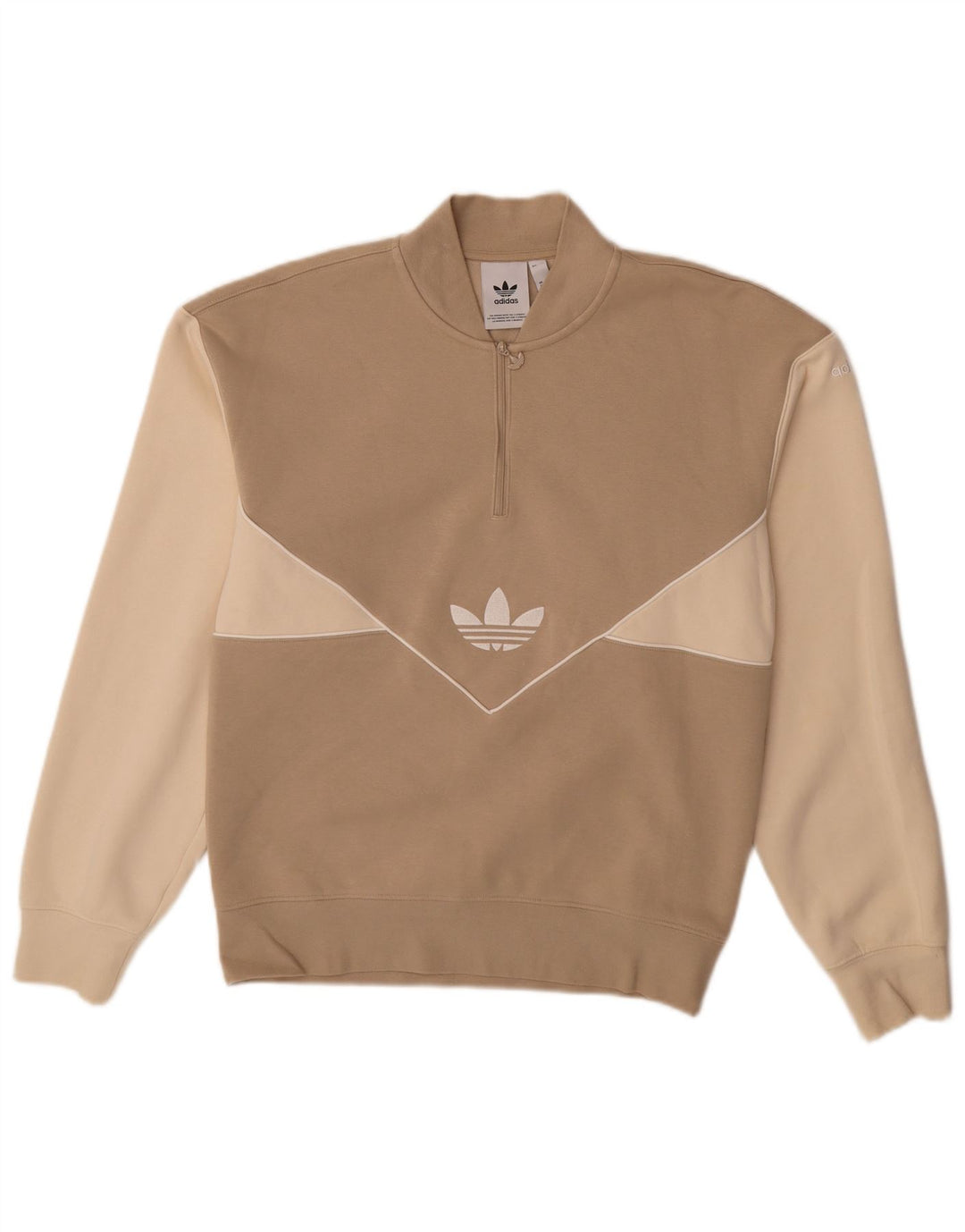 Felpa ADIDAS da uomo con collo con zip grafica, maglione XS, cotone color block beige